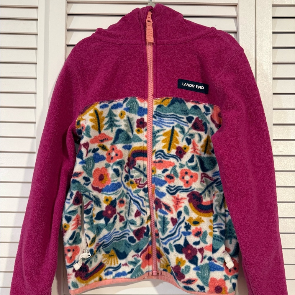 Lands' End Vibrant Pink Fleece with Floral Design Girls Size 6